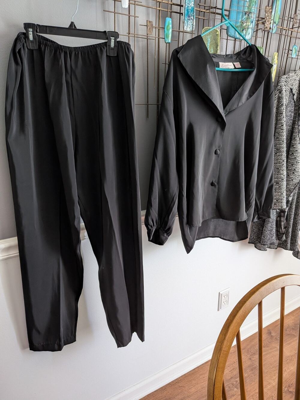 Vtg Lounge Set Button Top Pants Black M Or Going Out